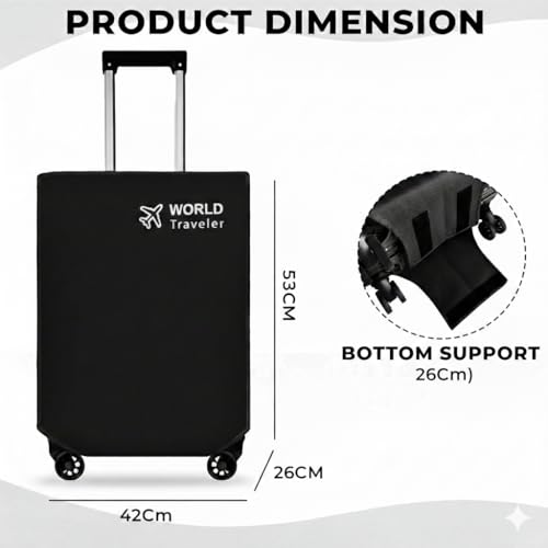 Image of Kraptick Non-Woven Luggage Cover - Waterproof, Dustproof, and Stretchable Luggage Protector Cover, Durable Non-Woven Luggage Case for Trolley Bags with Stretchable and Durable Design (Black-24 Inch)