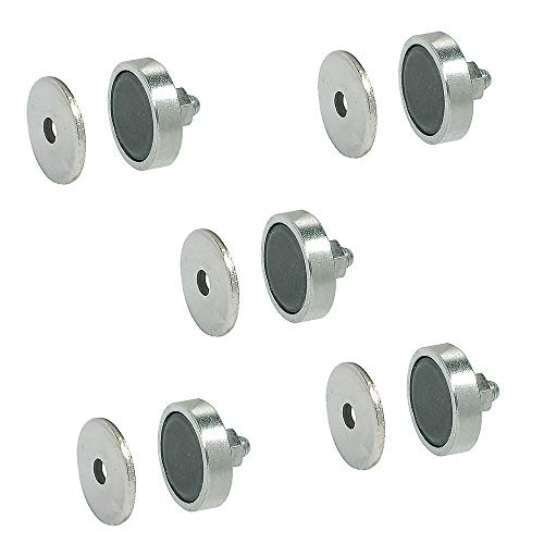 Preisvergleich Produktbild Gedotec Profi Magnet-Schnäpper Möbelschnäpper für Metallschränke / Magnetverschluss Stahl verzinkt / Möbelmagnet aus Stahl / Einbohr-Magnet 4 kg Haltekraft / 5 Stück - Türmagnet mit Gegenplatte