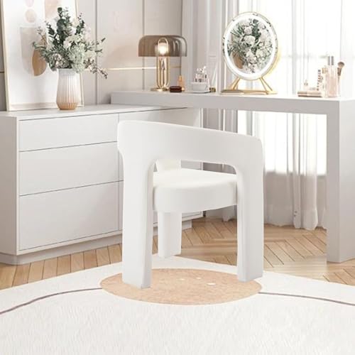 Image of HNY Modern Barrel Kitchen & Dining Room Chair, PU Leather Upholstered Accent Chair with Arm, 18.5'' Wide Side Armchair Vanity Chair for Living Room Bedroom Makeup Small Spaces, White