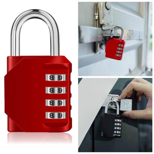 Image of 4 Digit Combination Lock for Gym /Sports /School /Employee Locker /Fence /Hasp and Storage -Easy to Set Your Own Keyless Resettable Red