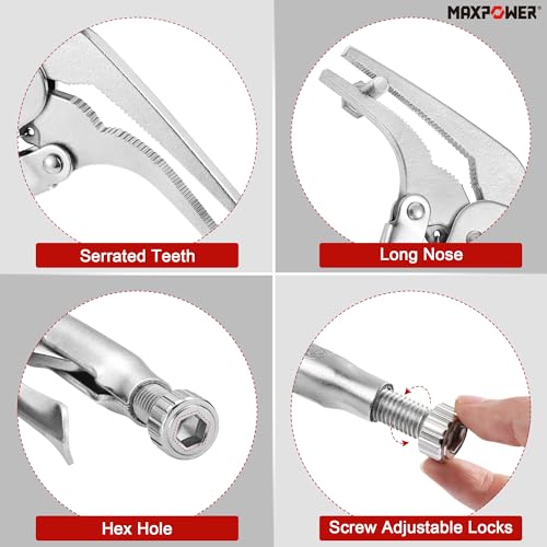 Image of MAXPOWER 2PCS 90 degree Offset Long Nose Locking Pliers 7 inch and 11 inch