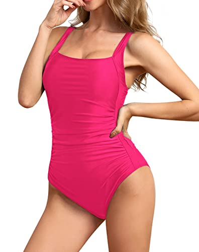 Image of Upopby Women's Vintage Padded Push up One Piece Swimsuits Tummy Control Bathing Suits Plus Size Swimwear