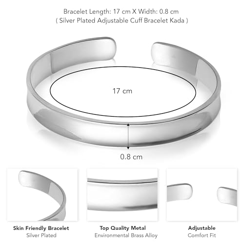 Image of Peora Silver Plated Adjustable Cuff Bracelet Kada Fancy Stylish Fashion Jewellery for Women