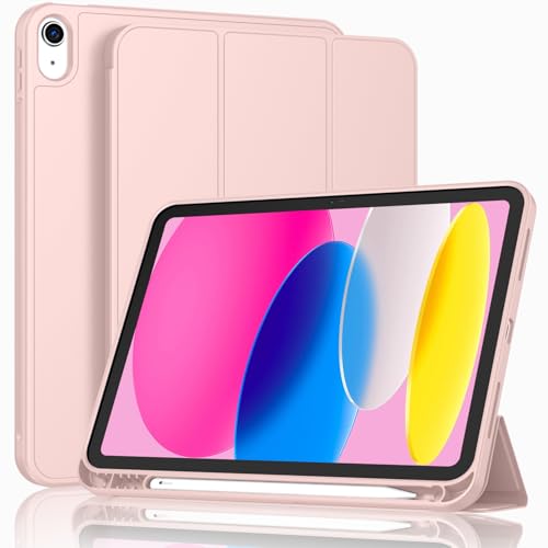 Image of ToaPoia Case for iPad (A16) 11 Inch 2025 /iPad 10th Generation 10.9 Inch 2022, Slim Trifold Stand Protective Cover with Pencil Holder and Soft TPU Back,Support Auto Sleep /Wake (Rose Pink)