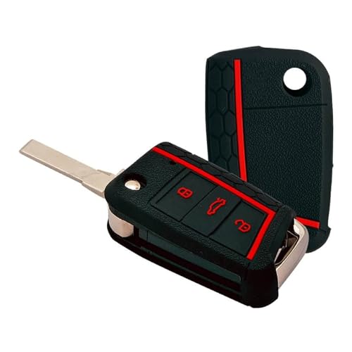 Image of VOXEL Premium Silicone Key Cover - Compatible with Skoda Kushaq | 3-Button Smart Flip Remote Key Case | Soft, Durable & Anti-Slip Car Key Protector (Black)
