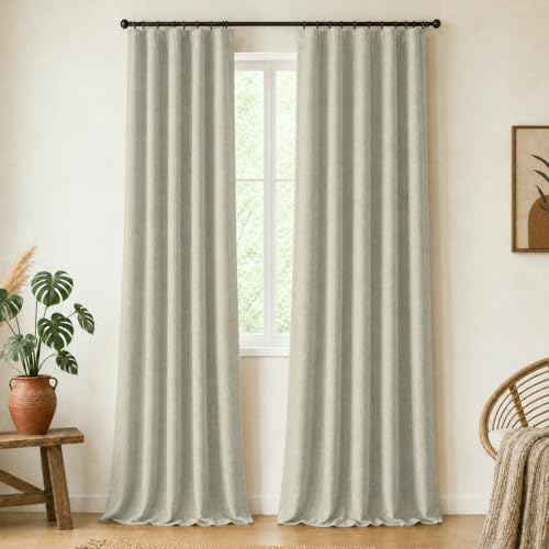 DECOLURE Linen Blackout Curtains - SunShield 108 Inches Long Black Out Curtains for Living Room and Bedroom Windows - Luxury Faux Linen, 2 Panels Set, Ultra Durable - 108 Length x 52 in (Ivory)