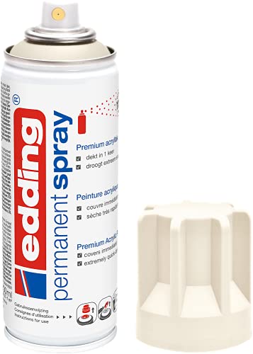 edding 5200 spray permanent - blanc crème mat - 200 ml - peinture acrylique pour peindre ou décorer verre, métal, bois, céramique, plastique, toile -...