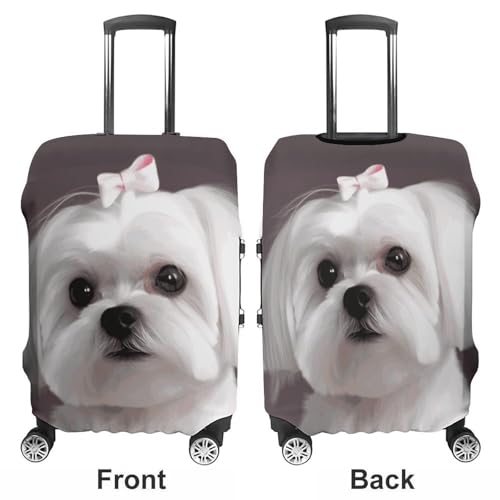 Anti-Scratch Luggage Cover Lovely Maltese Dog Printed Luggage Case Protector Washable Suitcase Covers Elastic Suitcase Protector for Size L (26-28 inch) Luggage3