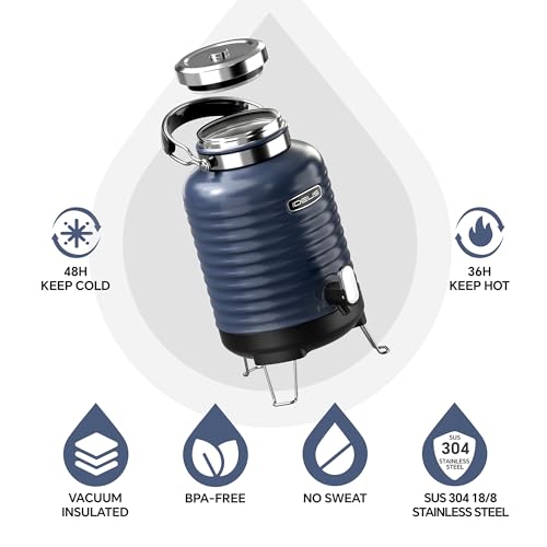 Image of IDEUS Insulated Beverage Dispenser, All-in-one for Camping Vacuum Double-Wall Stainless Steel Water Cooler Coffee Carafe Jug Leakproof Drink Container with Handle, Spigot & Stand (Blue, 1,4gal)