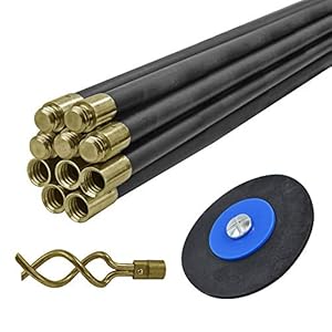 Faithfull FAIDRSET12 Drain Rod Set 9M (30ft) 10 x Rods, plunger, worm. Brass Rod Commectors