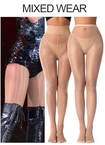 Image of VEBZIN 2 Pairs of Women's Sheer Tights, Fishnet Tights Match Sets Sparkly Tights Sheer Stockings Pantyhose