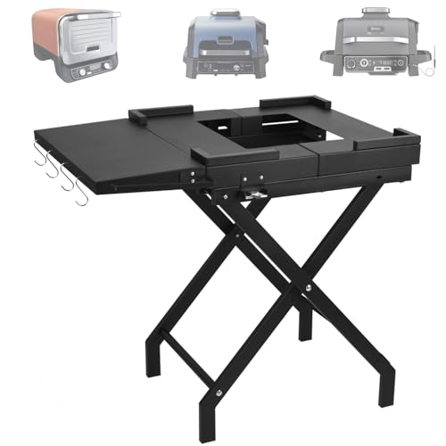 Silroera Grill Table Folding Stand for Ninja Outdoor Woodfire Series OG700 OG800 OG900 Series OO101 Woodfire Pizza Oven Metal Stand Solid and Sturdy