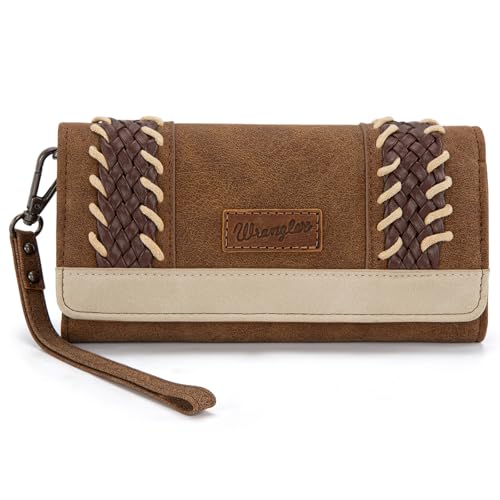 Montana West X Wrangler Western Wallets Women Wristlet Wallet with Crossbody Strap Large Capacity Zipper Pockets Wallet WG217-C018BR