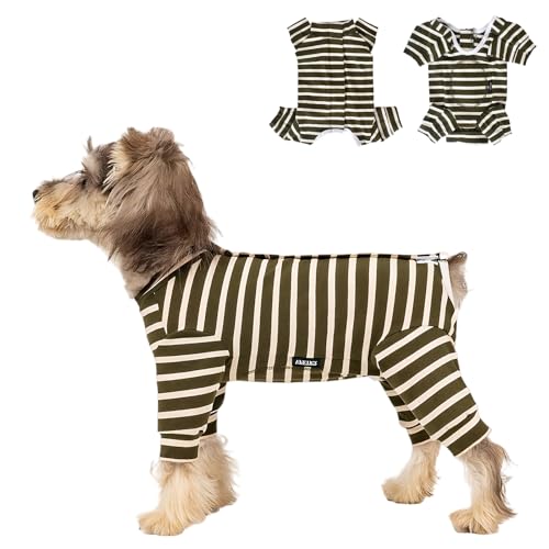 Traje de Recuperación para Perros Post-Operación, Body de Manga Larga para Perros Tras Castración, Pijama para Perro Pequeños y Medianos, Protección de Heridas, Anti-Lamido (Verde-B M)