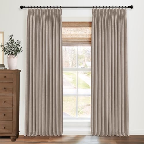 Pinch Pleated Blackout Curtains 108 Inch Long, Linen Blend, 100% Blackout Drapes with 20 Hooks, Ideal for Bedroom and Living Room, 40" W x 108" L (Pack of 2), Rosy Brown