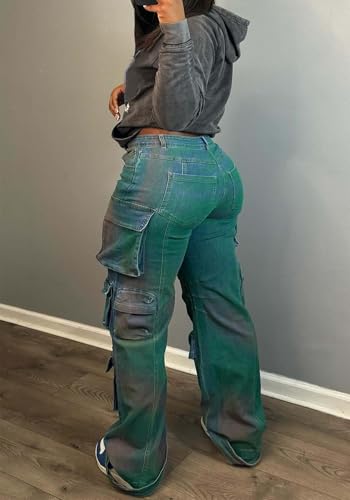 LKOUS Women's High Waist Cargo Jeans,Baggy Y2K Denim Pants with Multi Pockets3