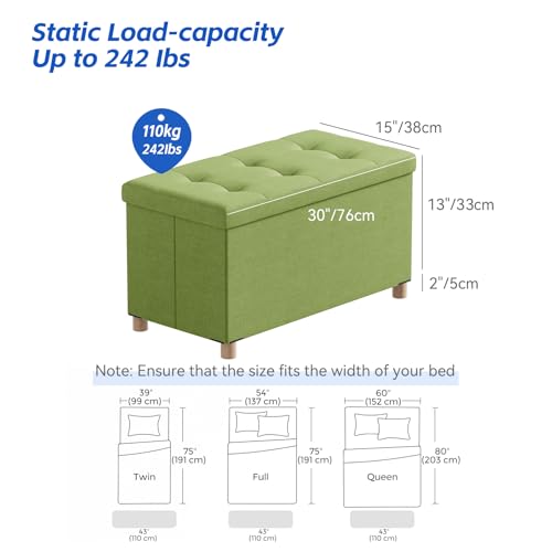 Image of BRIAN & DANY 30 Inches Folding Storage Ottoman Bench, Ottoman with Storage Bench for Bedroom, Living Room, Entryway, Foot Rest with Legs, Bright Green