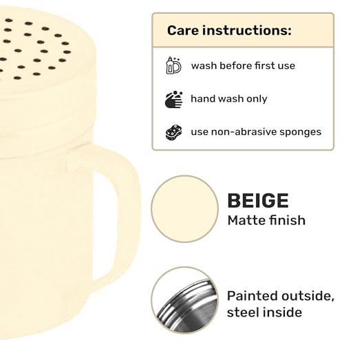 Image of CUSINIUM 10oz Beige Stainless Steel Salt Pepper Dredge Shakers - With Plastic Cap - With Handle - Pack of 2