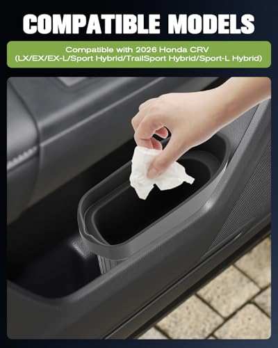 Image of Silicone Car Trash Bin for Door 2026 CRV Car Door Trashcan Trash Holder for 2026 CRV Hybrid Accessories (LX /EX /EX-L /Sport Hybrid /TrailSport Hybrid /Sport-L Hybrid) Driver Passenger Door Pocket Flexible