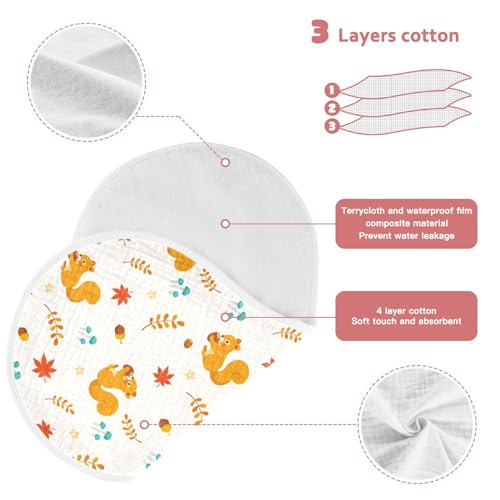 Image of Muslin Baby Burp Cloths, Autumn Cute Squirrel Muslin Baby Bibs Rags Comfy Soft Absorbent in for Newborn Boys and Girls 2 Piece 22 x 11 Inch