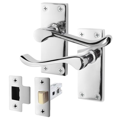 EAI Polished Chrome Victorian Scroll Door Handle Latch Set | 1 Pair of Internal Lever Handles on Backplate & Latch (64mm)