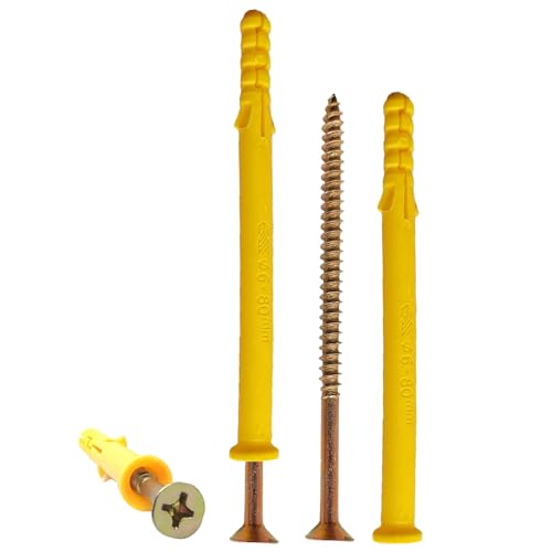 YIYINOE Chevilles et Vis Complexe - Ensemble de Fixation Inclus 62 Vis M4 x 80 & 62 Chevilles Plastique PP M6 x 80 pour Parpaings Creux,Brique Creuse,Placo et Plus