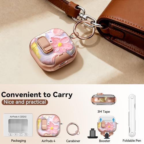 Image of for AirPods 4 Case 2024 with Safty Lock-Oil Painting | As Phone Stand, for Women Girly, with Keychain & Cleaner Kit,Two-Piece Design,Support Wireless Charging,Clear TPU+PC Material