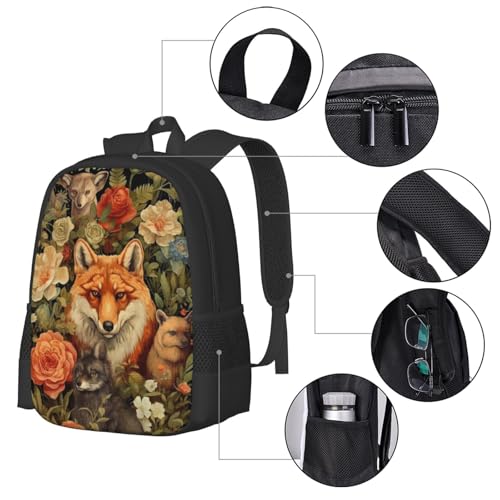 Durable Unisex 17 Backpack Foxes and Flowers Water Resistant for Work Travel & Outdoor Adventures 17 Inch Devices4