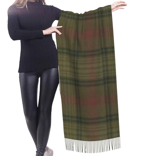 Ross Hunting Weathered Clan Scottish Tartan Women's Winter Scarf - Extra long 71 inch plaid cashmere soft fringe scarf, lightweight and warm, suitable for all seasons2