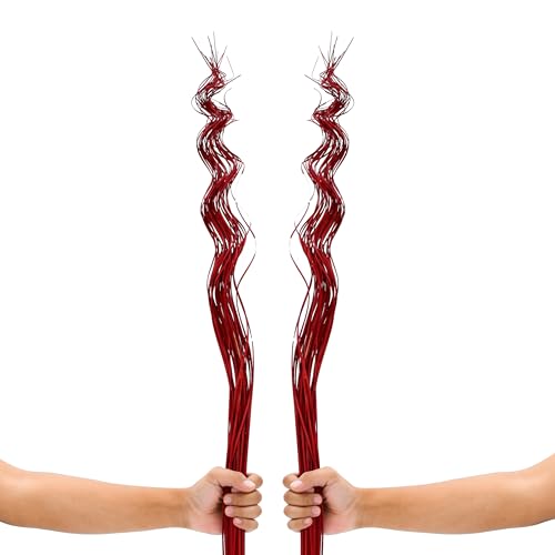 Image of Leewadee Tall Vase Filler, Wavy Palm Leaves - 2 Bunches of Colored Curly Twigs for Floor Vases, Dried Arrangements for for Vintage Or Modern House Decor, 39 inches, Red