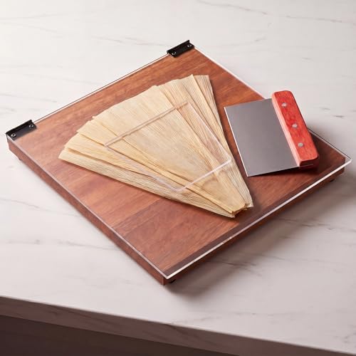 Geetery Tamal Masa Spreading Board Mahogany Tamale Masa Spreader Making Tool with Acrylic Top and Bench Scraper Hardwood Acrylic Tamal Prep Tool for Kitchen Homemade Tamales