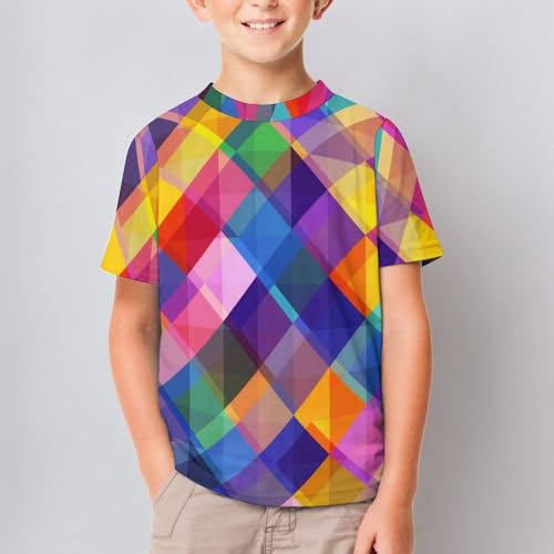 Colorful Geometric Pattern Kids Crewneck Short Sleeve T Shirt Summer Tshirt for Kid Unisex2