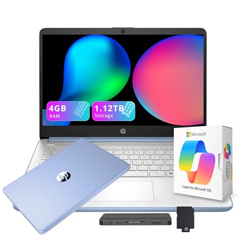 Image of HP Stream 14" HD Student&Business Laptop with AI Copilot, Intel Processor N150, 4GB RAM, 1.12TB Storage (128GB UFS + 1TB Docking Station), 1 Year Office 365, 720p Webcam, Win 11, Sky Blue
