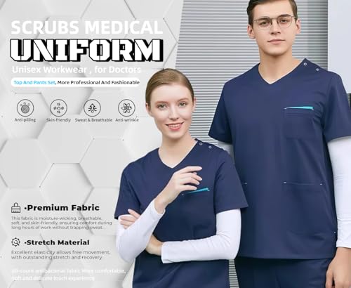 Image of Aylashine Scrub Set, Medical caregiver uniform,Stretchable, Quick-drying, Unisex Workwear,for Doctors, Nurses, Dental Clinic