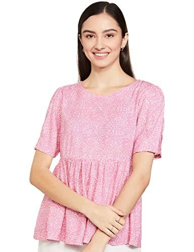 Image of Amazon Brand - Symbol Women's Solid Rayon Round Neck Half Sleeve Regular Fit Peplum Top (Available in Plus Sizes)