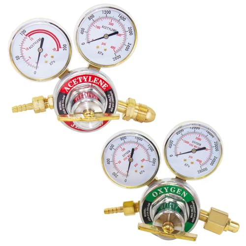 JZWELD Oxygen Acetylene Regulators, CGA540 and CGA510 Inlet Connection Welding Gas Gauges, Oxygen Acetylene Regulators Set for Welding Gas Cutting Torch, T-Handle