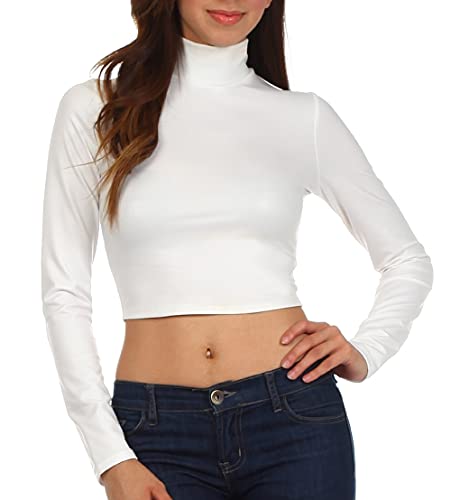 Image of Sakkas Matte Liquid Mock Neck Turtleneck Long Sleeve Crop Top - Made in USA