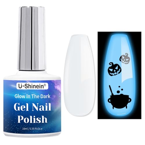 U-Shinein Glow in the Dark Gel Nail Polish, Luminous Blue Fluorescent Neon Colors, Glow in the Dark Effect, Halloween Nails Home Salon Manicure for DIY Nail Art Polish for Women 10ml