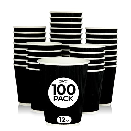 Zuvo 12 OZ Disposable Black Ripple Coffee Cups