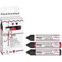 Kreul Pluster & Liner Pen 3 x 29 ml in White, Strawberry and Black, Plus Colour, 3D Decorative Effects by fluffing in The Oven, with Iron or Hair Dryer, One Size