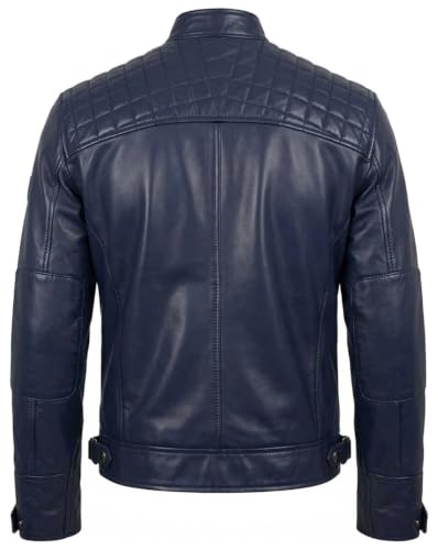Image of Mens Vintage Retro Biker Cafe Racer Jackets - Diamond Quilted Style Genuine Leather Motorcycle Jacket