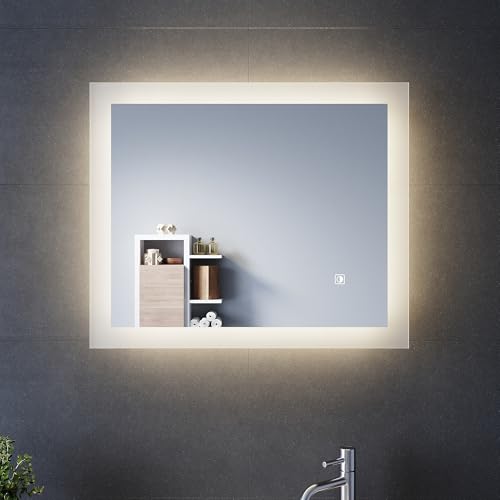 ELEGANT 600x500mm Bathroom Mirror with Lights, Horizontal Vertical/Sensor Switch, Anti-Fog, 3 Colors Dimmable, Memory Function, LED Illuminated Bath Vanity Wall-Mounted Mirrors