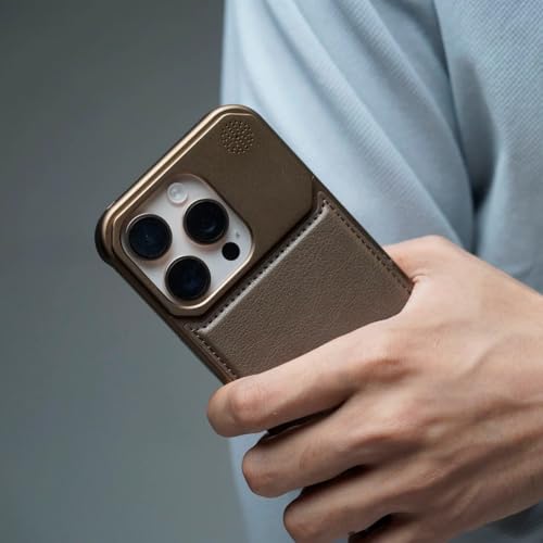 Image of TechTrendz Premium Metallic Aero Flex Aluminium Leather Case with Aroma Perfume Cover Compatible for iPhone 16 Pro Max Cover with Fragrance Aroma for iPhone 16 Pro Max Leather Cover (Desert Titanium)