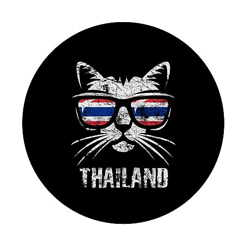 Funny Cat Vintage Thailand Flag PopSockets Swappable PopGrip, Black - Image 3
