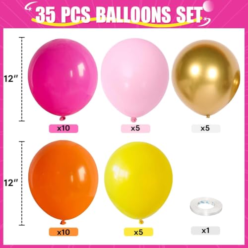 Image of HILAVO Pink Orange Yellow Balloons, 12 Inch Hot Pink Orange Yellow and Gold Balloons for Birthday Graduation Summer Tropical Party Fall Thanksgiving Tequila Sunrise Sunset Party Decorations