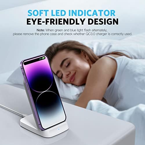 AGPTEK Wireless Charger, 15W White Fast Wireless Charging Stand, Qi-Certified for iPhone 14/13/12/12 Pro/11/11 Pro Max/XS Max/XR/XS/X/8, Galaxy S22/S21/S20/S10/S9, AirPods Pro(No AC Adapter)
