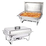 Chafing Dish Stainless Steel Chafer Buffet Catering Set, Chafer Buffet Warmer Set for Party, Banquet, Rectangular, Foldable Chafers, 9 QT, 2 Pack