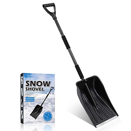 CLISPEED Pala de nieve portátil con mango en forma de D para camping con coches y otras actividades al aire libre (negro)