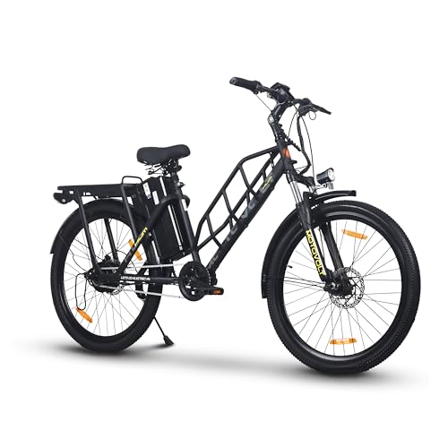 Image of Motovolt HUM 24 Electric Cycle | Up to 45 Km Range in PAS Mode | 24 inch Tyres | Removable 36V 6Ah LFP Battery(IP67) | 250W BLDC Motor | Dual Suspension | 120 Kg Load Capacity | Black