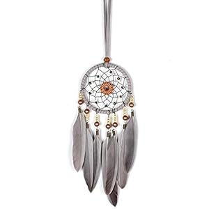 Feather Dream Catcher Car Interior Rearview Pendant, Feather Dream Catchers Wall Hanging Decorations(Style 1 – Grey)